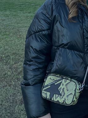 Golden Goose Lime Snake-Print Star Crossbody Bag